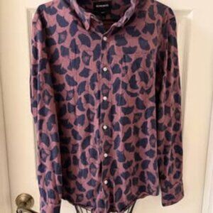 Bonobos Women's Button Up Blouse Relaxed Fit Sz M Blue & Purple Ginkgo Leaf GUC